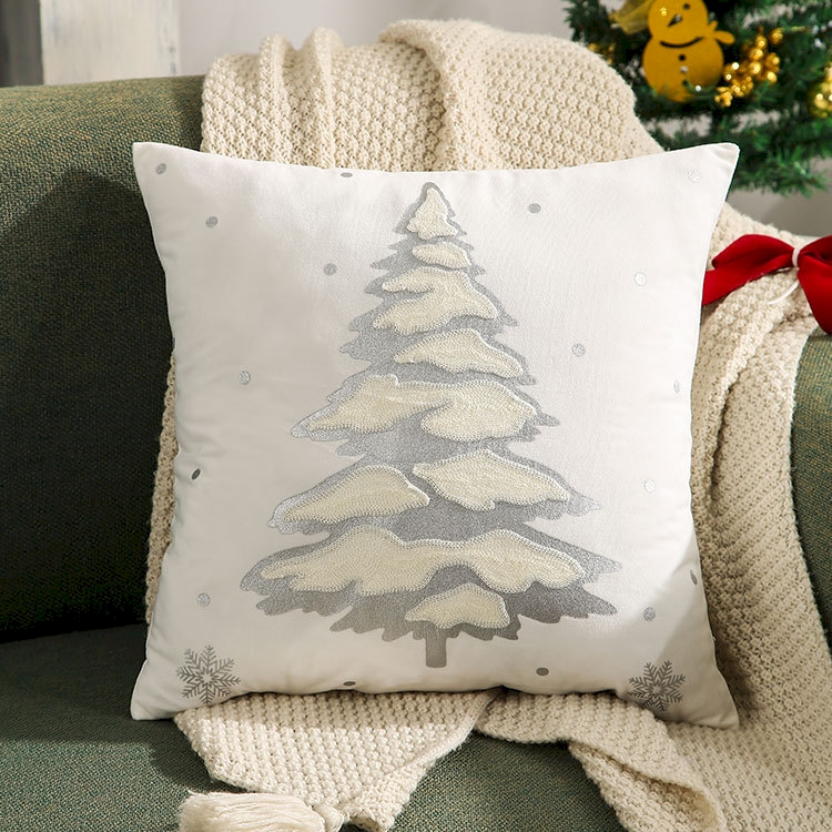  Gold Foil Reindeer and Christmas Tree Pillow Cover 
