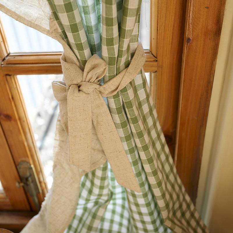 HongYa Brise Bise Rideau De Cuisine Avec Galon Fronceur Motif à Carreaux Rose En Dentelle