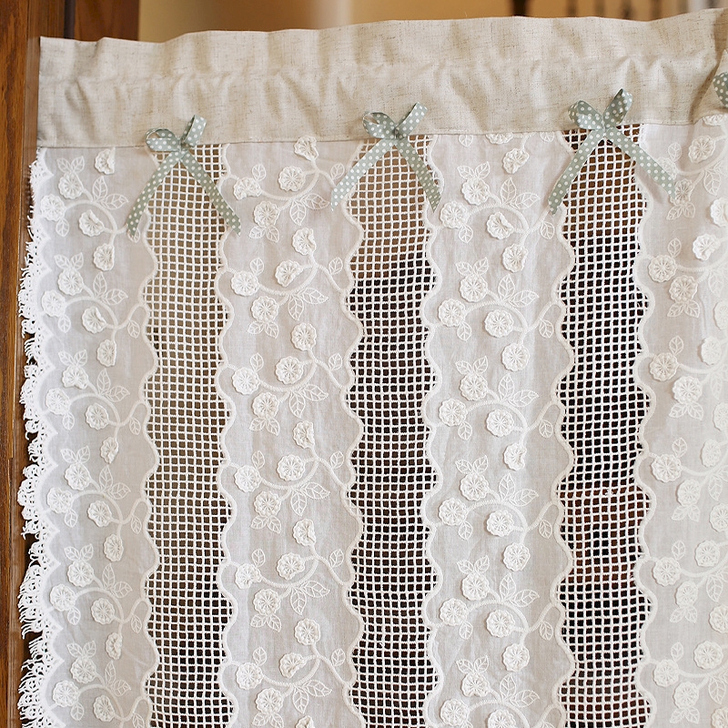 Rideau Brise-Bise Yaland Jacquard Blanc - Motif Feuilles 60x130cm - Passe-Tringle