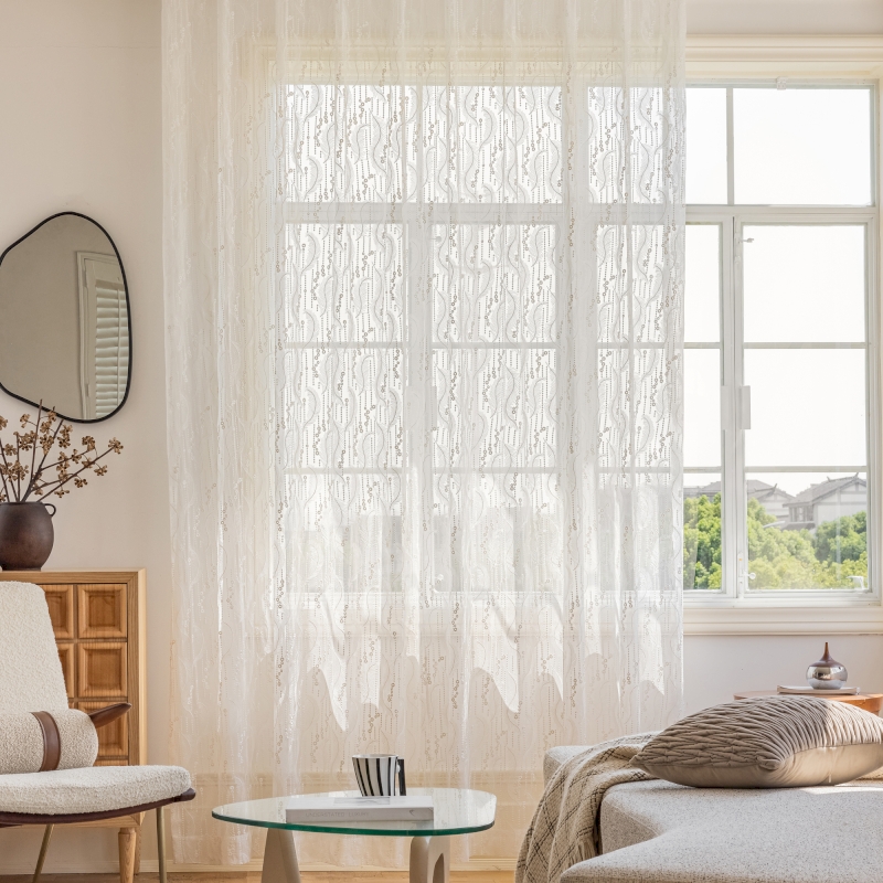 Rideaux sur mesure - Tissu Etamine Brodée Idia Blanc - Tissus des Ursules