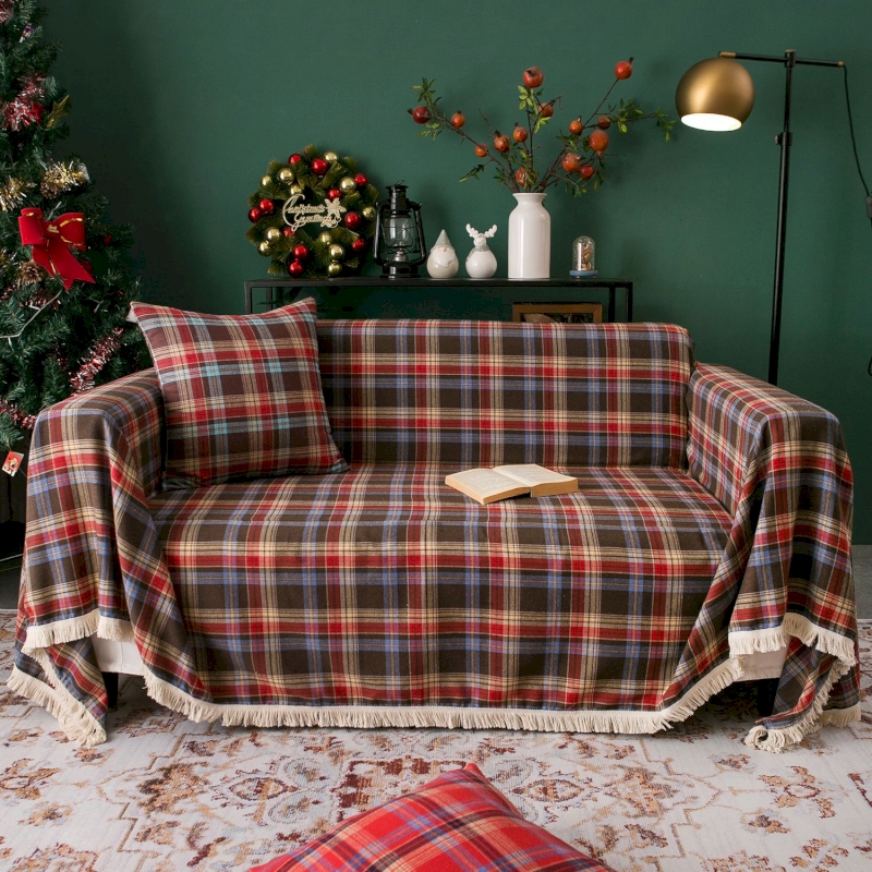 Plaid Double écossais 200x225 Cm - Flanelle Chaude, Rembourré, Lavable Machine, Rouge