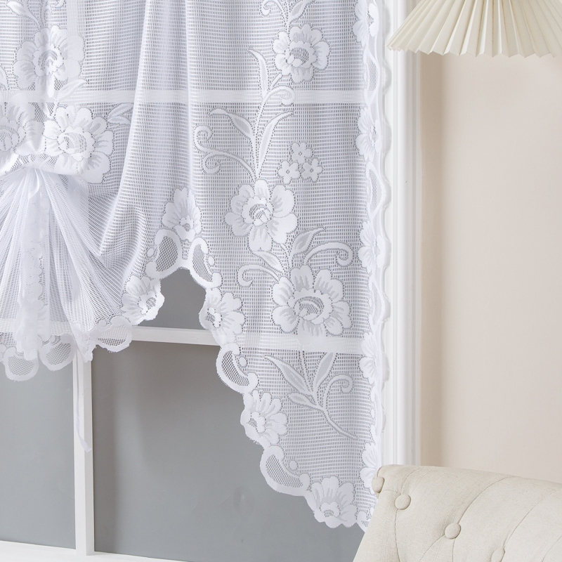 Rideau Brise-bise Blanc Brodé – Motif Floral, 60x160 Cm, Neuf