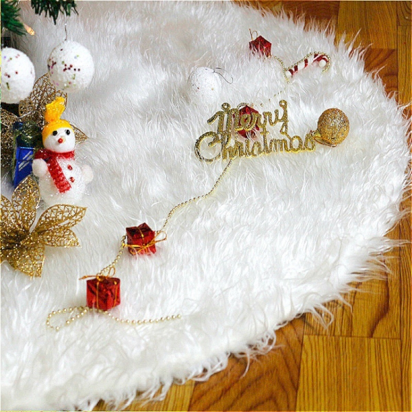 Jupe De Sapin De Noël En Fausse Fourrure Blanche - 90 Cm De Diamètre - Cache Le Pied, Décorative Et Lavable - 8