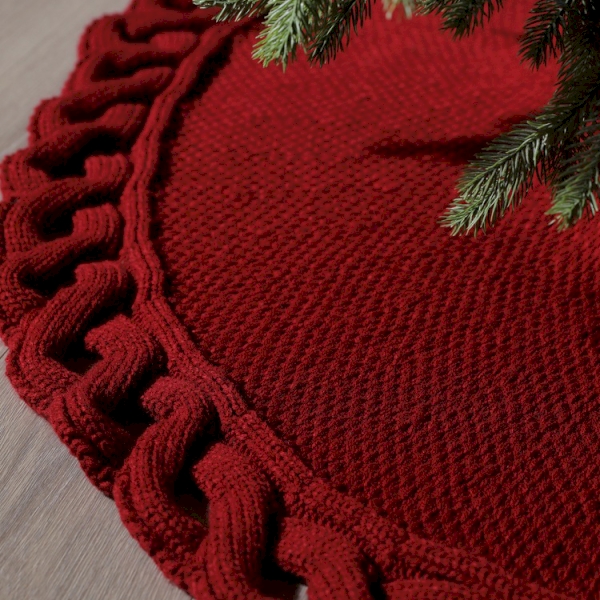 Jupe de sapin en velours rouge – 72 pouces
