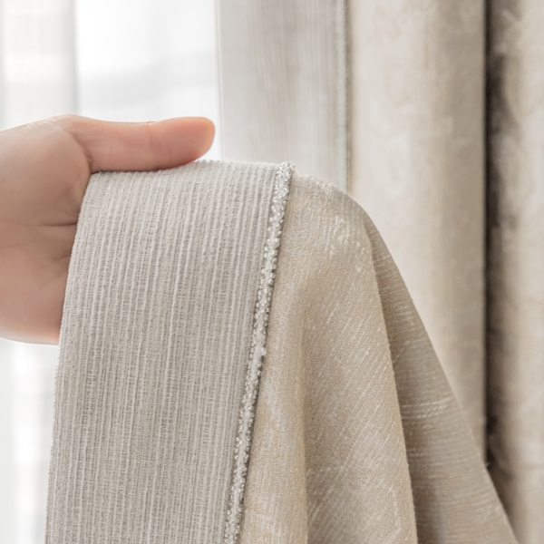 Rideaux Luxe Jacquard Coton Doublés - Pied-de-poule Beige, 80x120 Pouces (2 Panneaux)