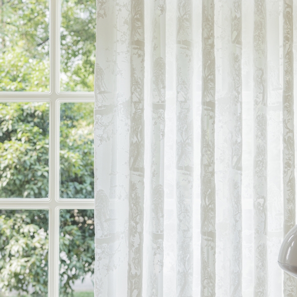 Voilage Vintage Blanc Motif Arbres - 2.50m Haut X 1.10m Large - Polyester, Riflette - Années 60/70