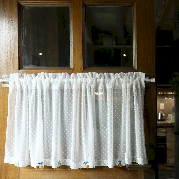 Rideaux Courts Bohème Vintage Semi-transparents Avec Pompons - 100x40 Cm - Parfait Pour Cuisine, Salon, Chambre