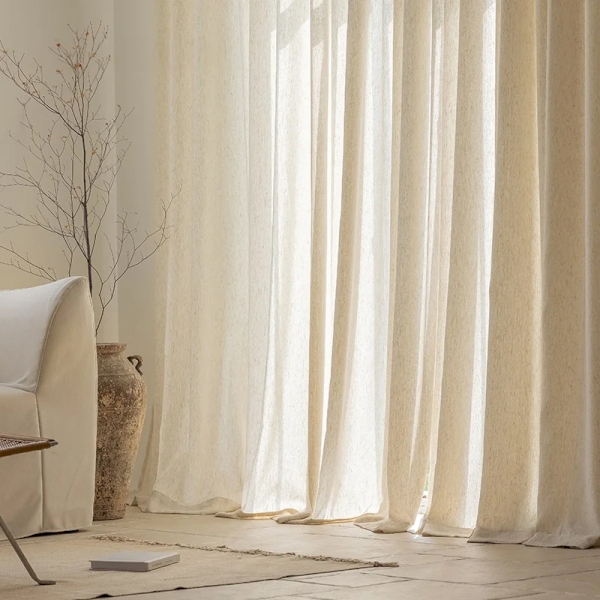 Custom Modern Sheer Curtains MANADE, Linen Effect Fabric, Natural Khaki