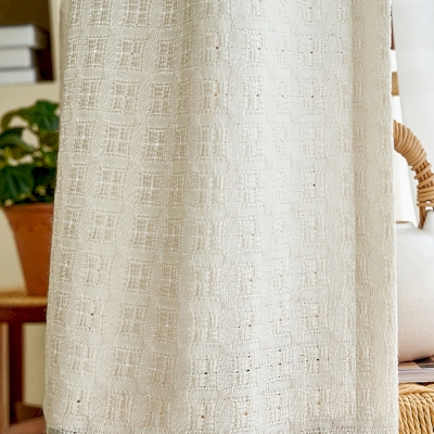 Voilage Crème Coton et Lin Motif à Carreaux