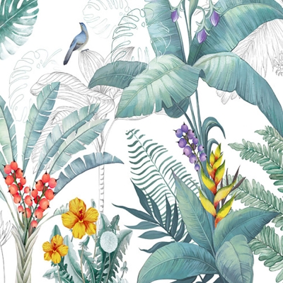 Rideau de Douche Fleurs et Oiseaux dans la Jungle