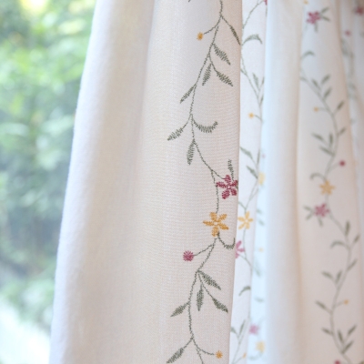 Embroidered Vine Floral Cotton Half Curtains, Small Window Curtains, Short Window Curtains, Cafe Curtains, Kitchen Curtains
