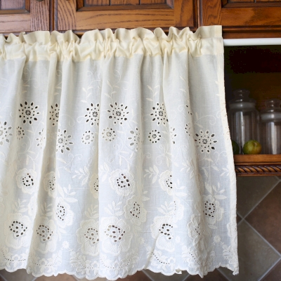 Tenda in cotone ricamata beige, tenda da cucina, 1 pezzo