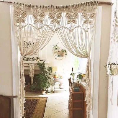 Handcrafted Butterfly Pattern Cotton Rope Curtain