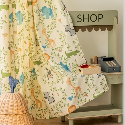Kids Curtain, Animal Forest, Cotton and Linen