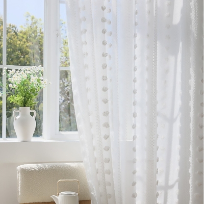 Sheer Curtains, Elegance Enchanting Adorned Pompons, White