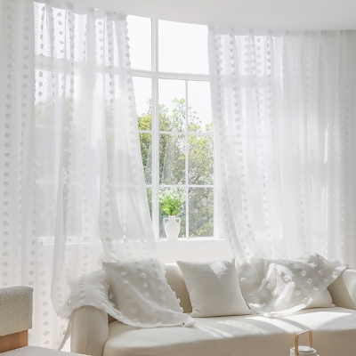 Sheer Curtains, Elegance Enchanting Adorned Pompons, White