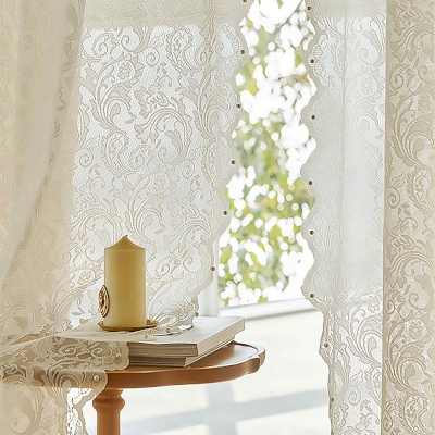 Sheer Curtains, Vintage Lace, Wavy Pearl Edge, White