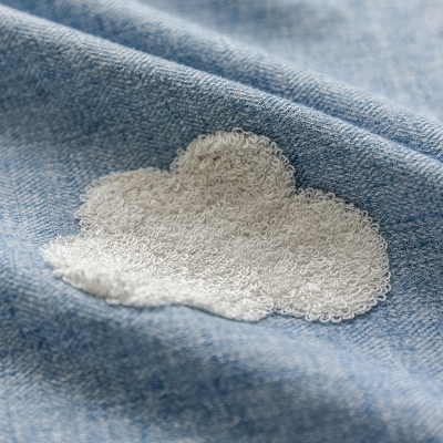 Kids 3D Cloud Curtain, Soft Flocked, Embroidered Cloud, Blue