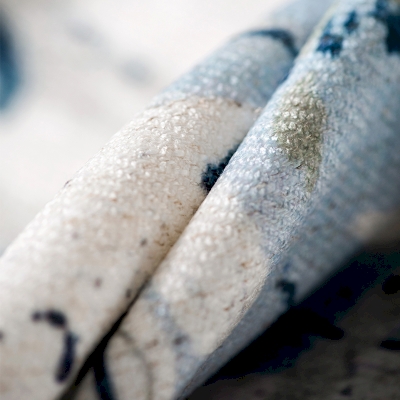 Curtain of Cotton-Linen Blend with Watercolor Blue Lily Design