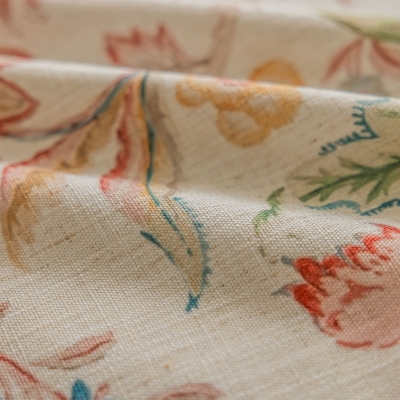Rideau Herbier, Tissu Lin et Coton, Motif Fleuri, Rose Sakura ,Rideau Sur Mesure