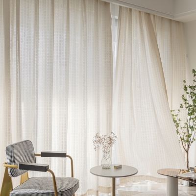 Voilage Crème Coton et Lin Motif à Carreaux