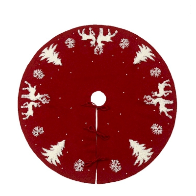 Knitted Christmas Tree Skirt with 3D Reindeer and Christmas Tree Design