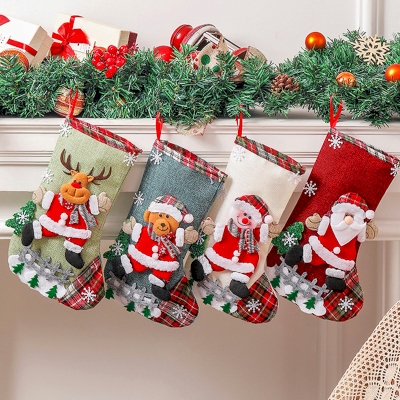 4-Piece Set of Christmas Stockings with Santa, Reindeer, and Bear Designs