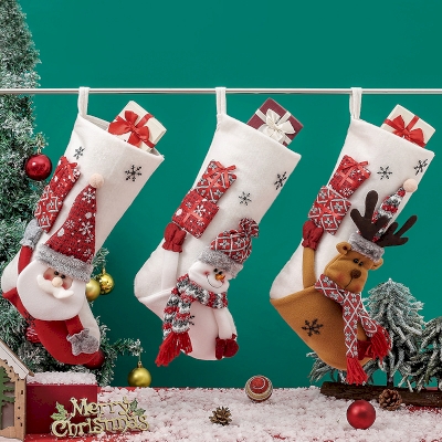 3-Piece Set of Christmas Stockings with Santa, Snowman, and Reindeer Designs