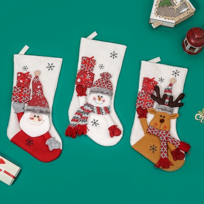 3-Piece Set of Christmas Stockings with Santa, Snowman, and Reindeer Designs