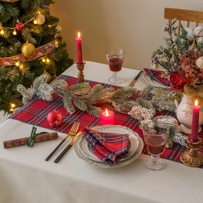 Red Plaid Christmas Table Runner – Festive Holiday Dining Decor