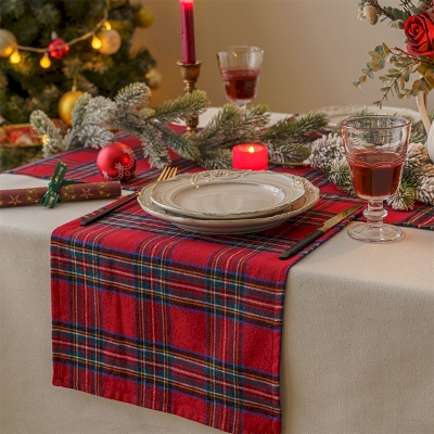 Red Plaid Christmas Table Runner – Festive Holiday Dining Decor