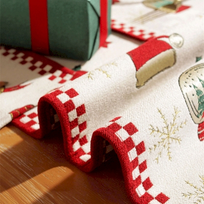 Christmas Table Runner with Festive Patterns and Tassel Trim