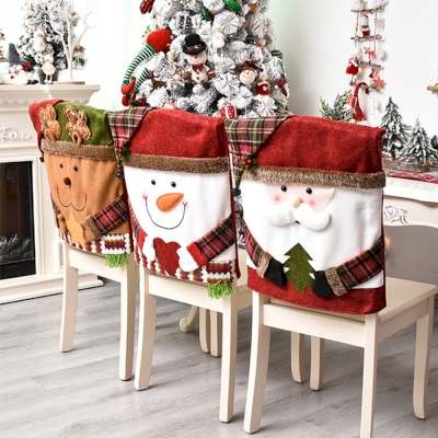 Festive Christmas Chair Covers with Reindeer, Snowman, and Santa Designs