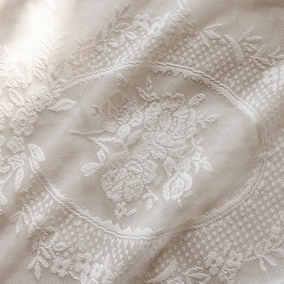 Sheer Curtains, French Rococo, Finely Woven Fabrics, Damask Rose Pattern, White