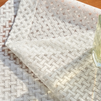 Sheer Curtains, Delicate Relief Lines, Wicker Weave Fabric, White