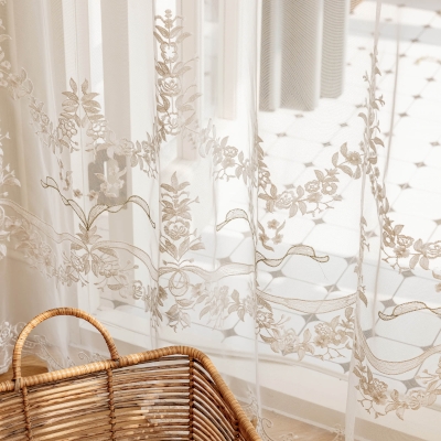 Sheer Lace Voile With Rose Embroidery And Wavy Edges