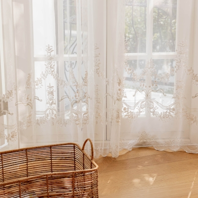 Sheer Lace Voile With Rose Embroidery And Wavy Edges