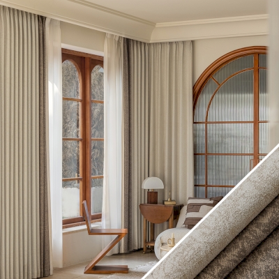 Rideau en Coton Fil Marron Motif Floral