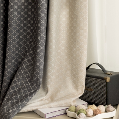 Rideau Doux en Coton et Lin Mélangés Avec Motif de Losange, Nuances de Gris et de Beige