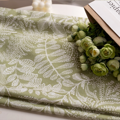 Custom Green Cotton Linen Roman Blinds with Leaf Pattern