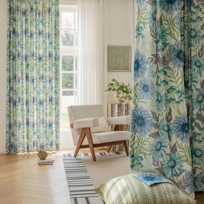 Custom Country Style Curtains, Cotton-Linen Feel, Daisy Print, 3 colors