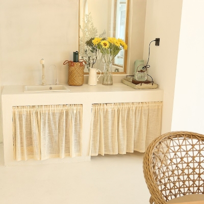Beige Linen Texture Short Window Curtains, Small Window Curtains, Half Window Curtain, Cafe Curtains, Kitchen Curtains