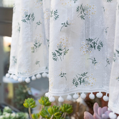 Rideau Brise Bise en Coton Blanc à Motif Floral,1 Pièce