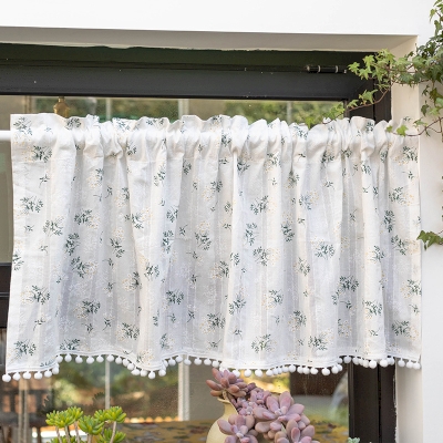 Rideau Brise Bise en Coton Blanc à Motif Floral,1 Pièce
