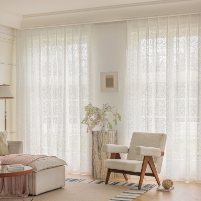 Sheer Curtains, Elodie Floral Lace, White