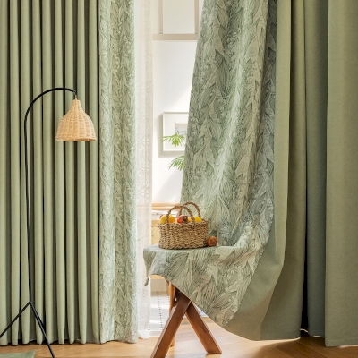 Rideau Occultant Sur Mesure, Tissu Chenille Doux avec Motif Végétal