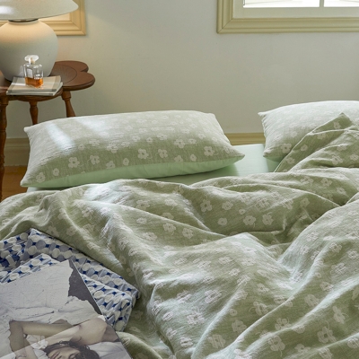 Country Floral Pattern Washed Cotton Bedding Set, 240*220, 4 Colors