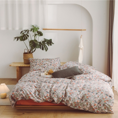 Ensemble de Literie Floral en Coton avec Teintes Orangées Douces