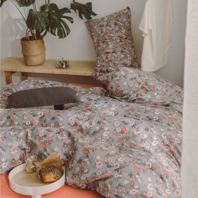 Ensemble de Literie Floral en Coton avec Teintes Orangées Douces