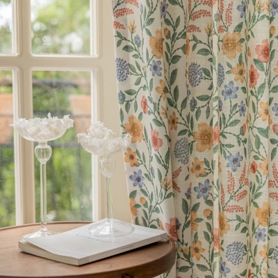 Rideaux Imprimés Lucette, Tissu Coton et Lin, 3 couleurs disponibles